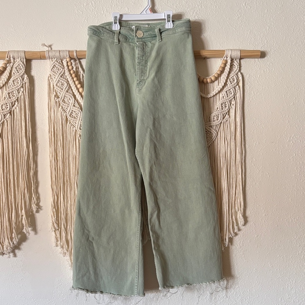 Zara Marine Green High Waisted Wide Leg Jean